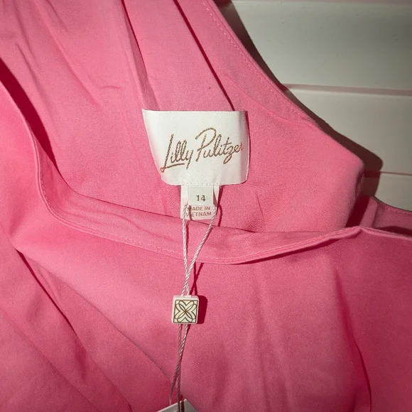 NWT Lilly Pulitzer Confetti Pink Lucilyn One Shoulder Long Dress Sz 14 - Picture 5 of 9